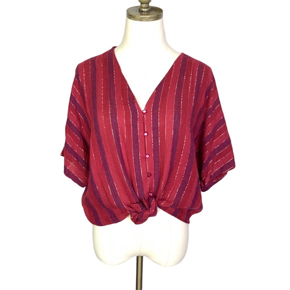 Rails Oversized Striped Button Down Crop MEDIUM 3371 - Picture 3 of 9